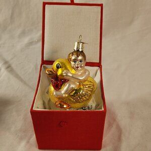 Old World Christmas Victorian Baby Cherub Sitting on a Duck OWC Hand Blown Glass